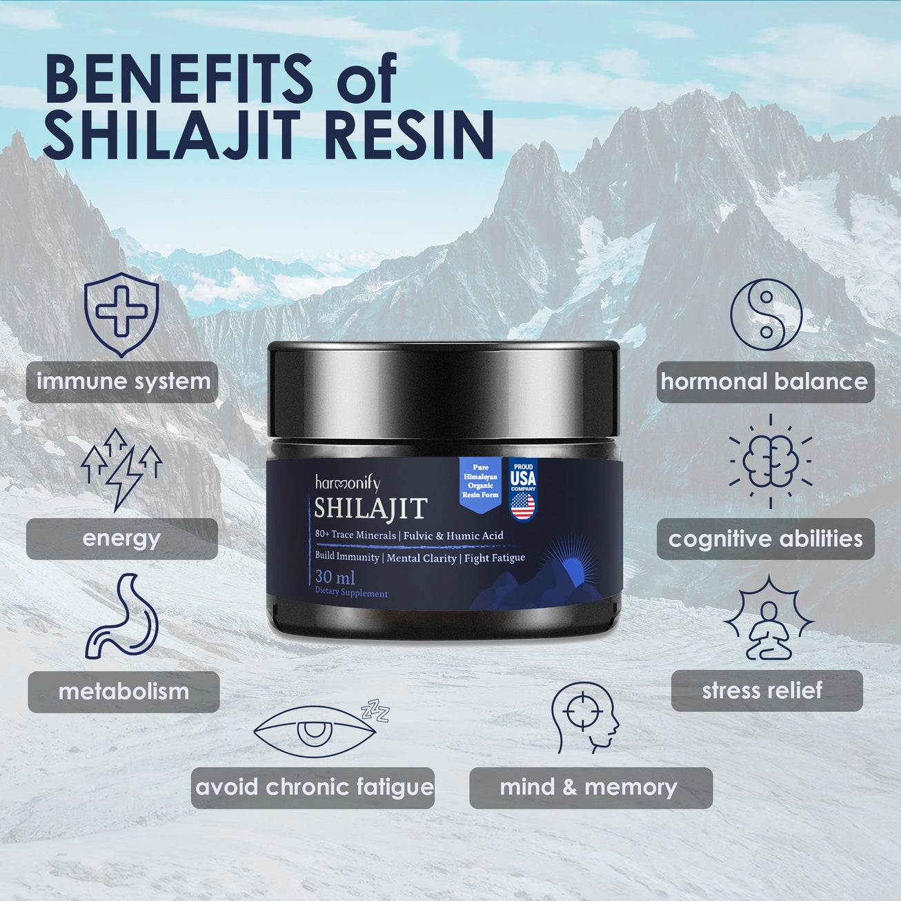 HARMONIFY Shilajit Resin, Pure Himalayan Shilajit Gold Grade 100% Pure Shilajit with Fulvic Acid & 80+ Trace Minerals Complex For Energy & Immune Support, 60 Day Servings