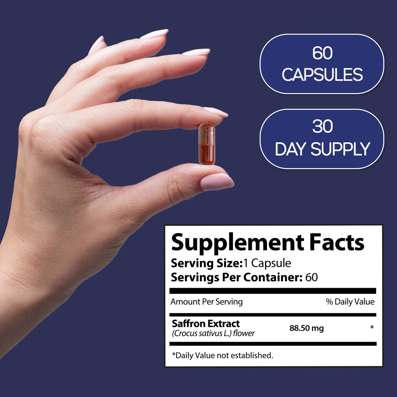 Saffron Extract 88.5mg – Mood, Eye & Appetite Support – 60 Capsules | Natural Saffron Supplement from Crocus Sativus L. | Non-Gmo, Vegan-Friendly, Made in USA